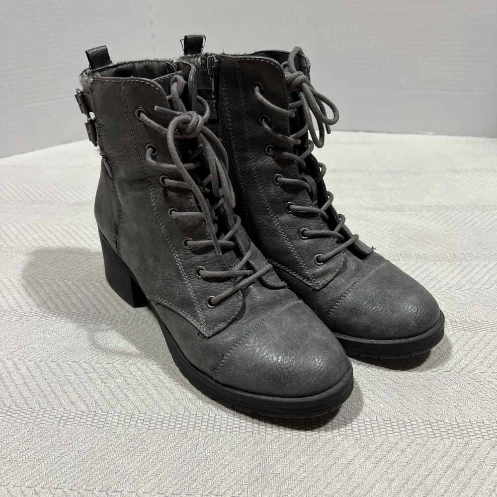 Rampage Women's 8M Charcoal Gray Lace Up Side Zip Fashion Combat Boots Altered
